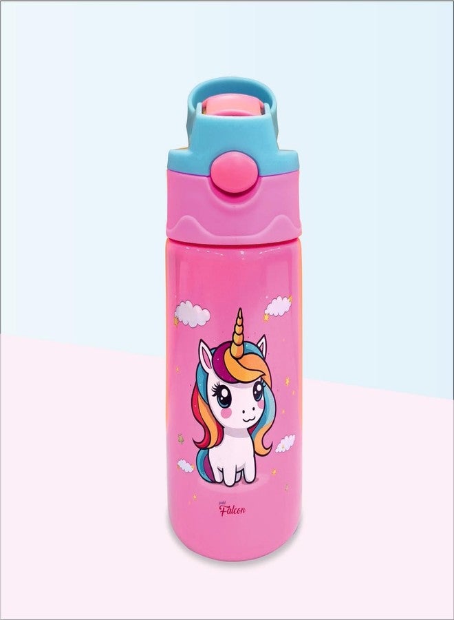 PDDFALCON Stainless Steel 350ml Water Bottle for School Kids, Boys & Girls |Leak-Proof Bottle With ISI & BIS Certified, Made In India (Sippy Unicorn 350ml) (Sippy Pink) - Image 1